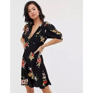 Free People Neon Garden Mini Dress – Black Floral – Size 0